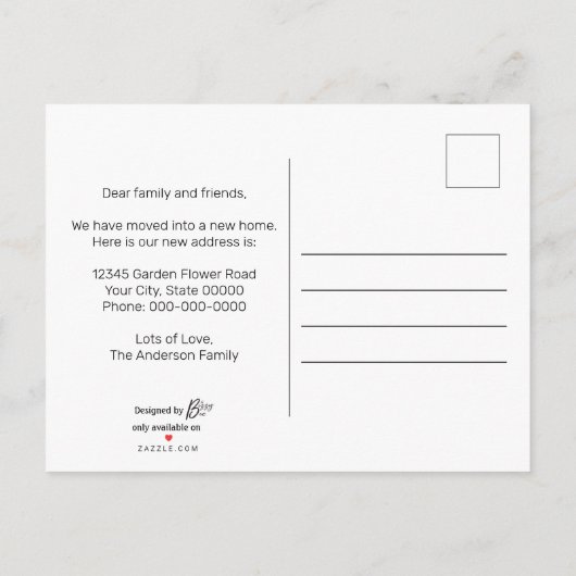 Carte Postale Faire-part Simple Script Nous avons bougé avec Photo Nouveau  (Dos)