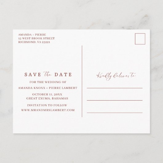 Carte Postale Faire-part Simple Seashell Beach Wedding Save the Date (Dos)