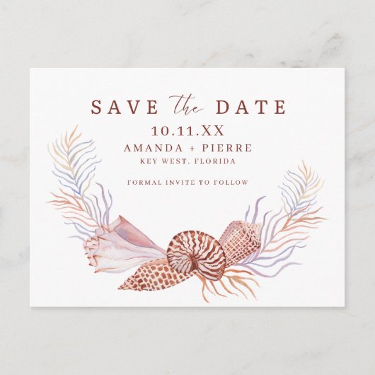 Carte Postale Faire-part Simple Seashell Beach Wedding Save the Date (Devant)