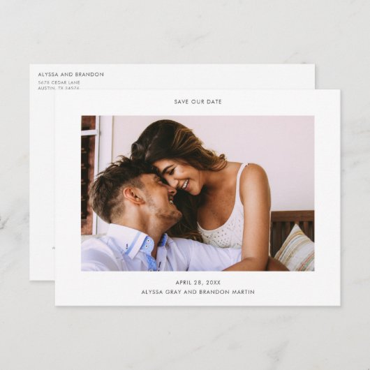 Carte Postale Faire-part Simple style moderne photo mariage Enregistrer la  (Devant / Derrière)