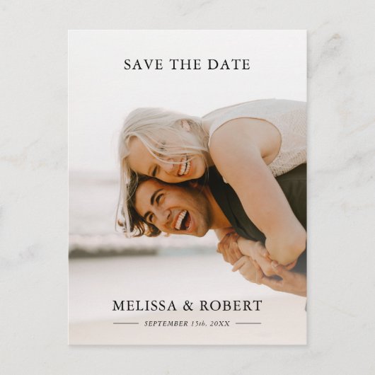 Carte Postale Faire-part Simple superposition blanche Enregistrez la date | (Devant)