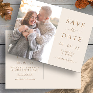 Carte Postale Faire-part Simple Taupe Photo Enregistrer La Date Mariage Ann