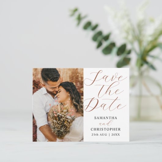 Carte Postale Faire-part Simple Terracotta Enregistrer le Mariage de date (Debout devant)