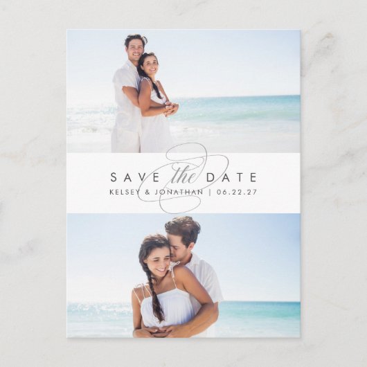 Carte Postale Faire-part Simplement Élégant Deux Photos Enregistrer la Date (Devant)