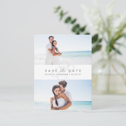 Carte Postale Faire-part Simplement Élégant Deux Photos Enregistrer la Date (Debout devant)