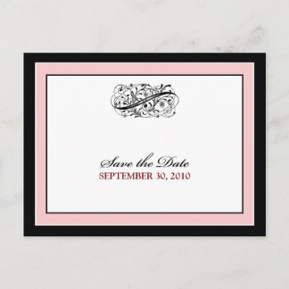 Carte Postale Faire-part Simplement Élégant Noir/Rose Save the Date
