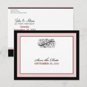 Carte Postale Faire-part Simplement Élégant Noir/Rose Save the Date (Devant / Derrière)