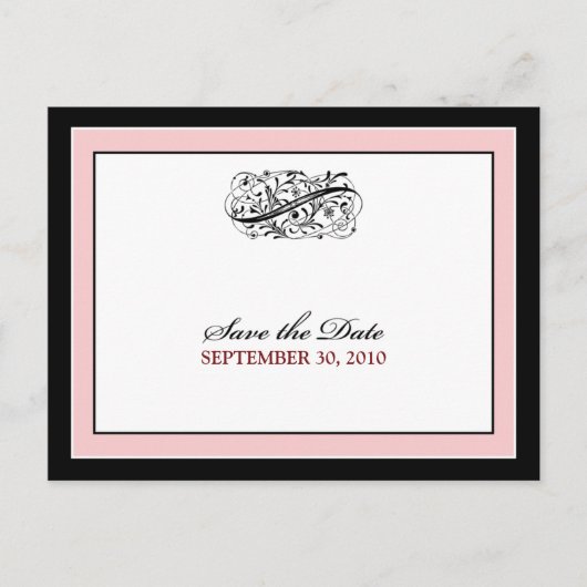 Carte Postale Faire-part Simplement Élégant Noir/Rose Save the Date (Devant)
