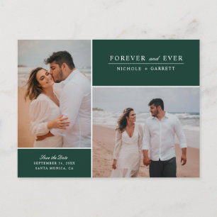 Carte Postale Faire-part Simples à jamais deux photos Sauvez la date Vert
