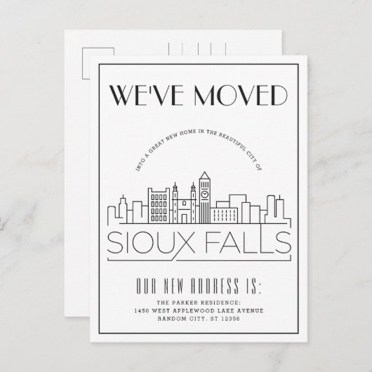 Carte Postale Faire-part Sioux Falls Modern Deco | Changement d'adresse (Devant / Derrière)