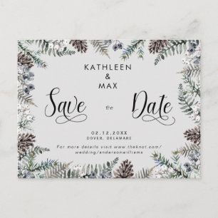 Carte Postale Faire-part Site Web de Mariage aux Cônes de Pin Simples Enreg