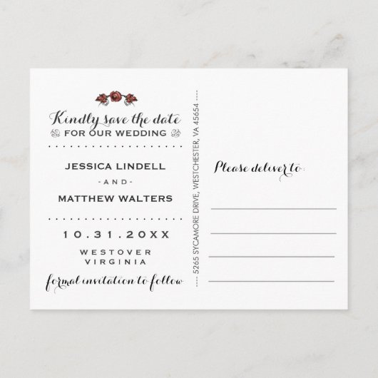 Carte Postale Faire-part Skeletons Black Grey White SAVE DATE (Dos)