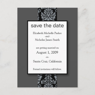 Carte Postale Faire-part Smoky Grey Baroque Damask Enregistrer la date Cart
