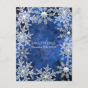 Carte Postale Faire-part Snowflakes Blue Holiday Party Enregistrer la date