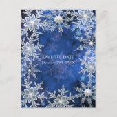 Carte Postale Faire-part Snowflakes Blue Holiday Party Enregistrer la date (Devant)