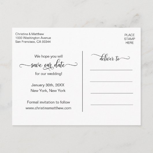 Carte Postale Faire-part Snowflakes d'hiver Mariage SAUVER NOTRE DATE | PHO (Dos)