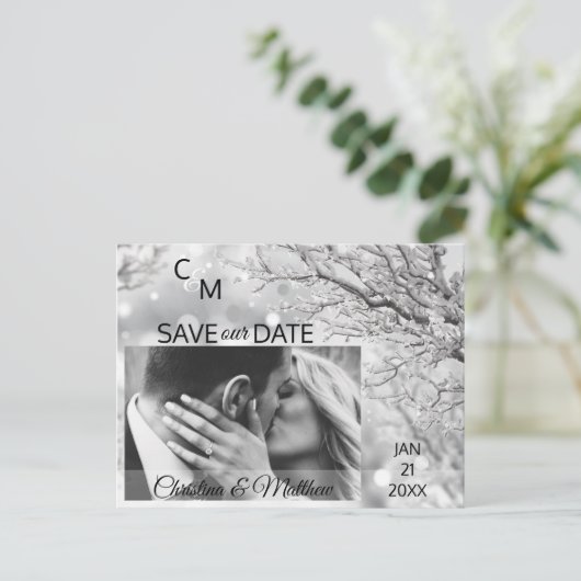 Carte Postale Faire-part Snowflakes d'hiver Mariage SAUVER NOTRE DATE | PHO (Debout devant)