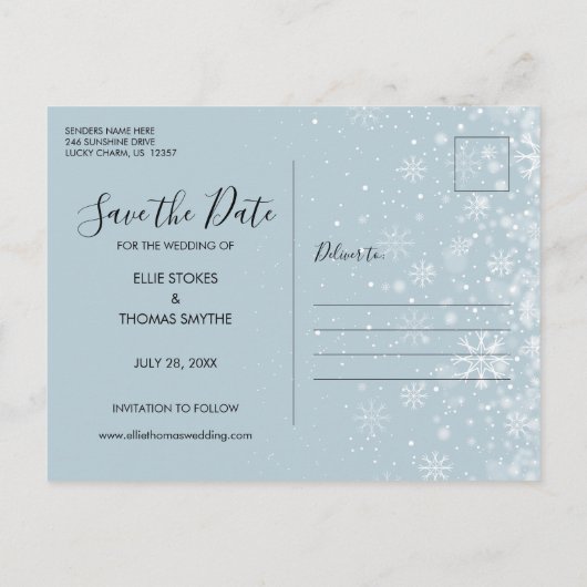 Carte Postale Faire-part Snowflakes d'hiver Script Photo Enregistrer la dat (Dos)