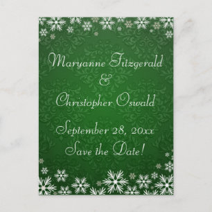 Carte Postale Faire-part Snowflakes et Green Mariage damassé Sauvez la date