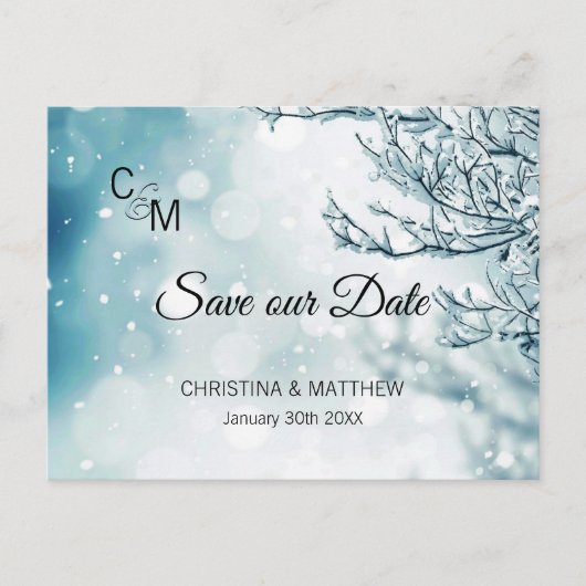 Carte Postale Faire-part Snowflakes hiver Mariage SAUVER NOTRE DATE (Devant)