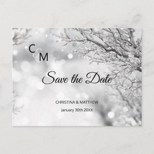 Carte Postale Faire-part Snowflakes hiver neige Mariage ÉCONOMISER LA DATE (Devant)
