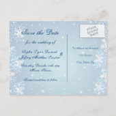 Carte Postale Faire-part Snowflakes sur mariage bleu Enregistrer la date Ca (Dos)