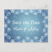 Carte Postale Faire-part Snowflakes sur mariage bleu Enregistrer la date Ca (Devant)