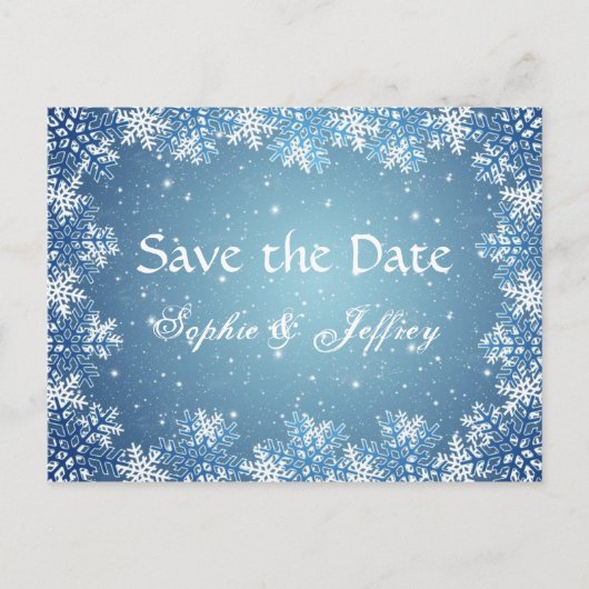 Carte Postale Faire-part Snowflakes sur mariage bleu Enregistrer la date Ca (Devant)