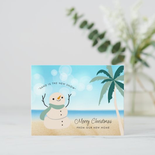 Carte Postale Faire-part Snowman Palm Tree sur la plage Nouveau Accueil (Debout devant)