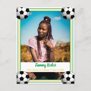 Carte Postale Faire-part Soccer Green & Gold Graduation