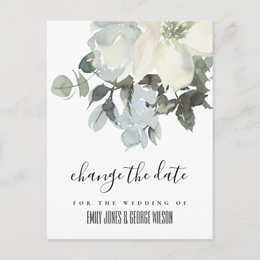 CARTE POSTALE FAIRE-PART SOFT IVORY WHTE FLORAL MARIAGE MODIFIER LA DATE (Devant)