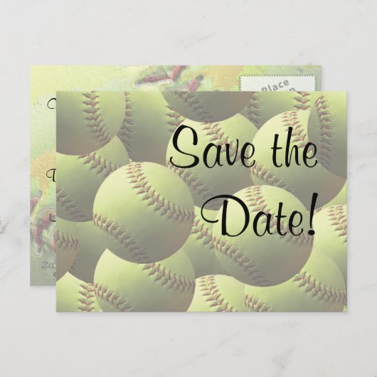 Carte Postale Faire-part Softball Sports Mariage thème Enregistrer la date  (Devant / Derrière)