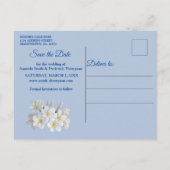 Carte Postale Faire-part Soie Bleue & Perles d'Ivoire Save the Date (Dos)