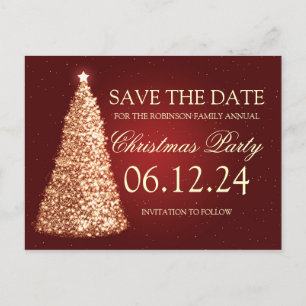 Carte Postale Faire-part Soirée de Noël Élégante Enregistrer La Date Or Rou
