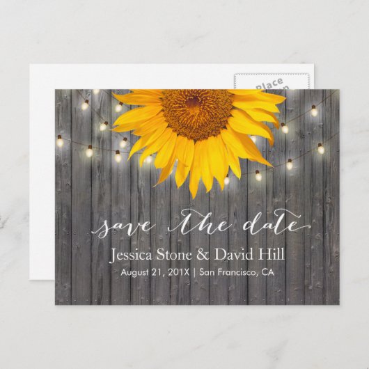 Carte Postale Faire-part Soleil Rustique & Guirlandes de Lumière Enregistre (Devant / Derrière)