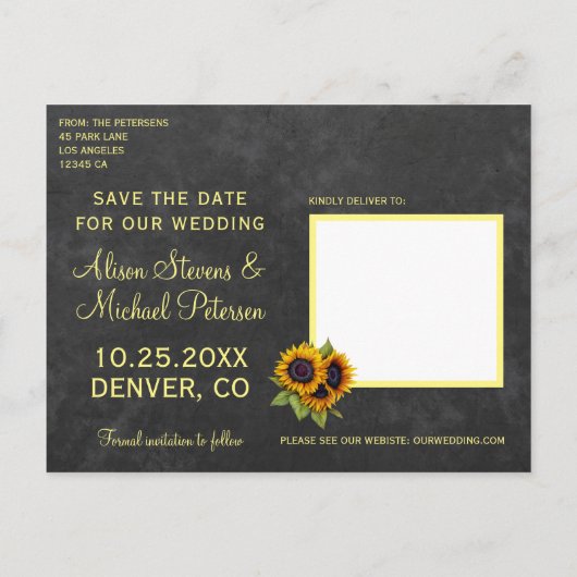 Carte Postale Faire-part Soleil rustique tableau noir tournesols sauvent la (Dos)