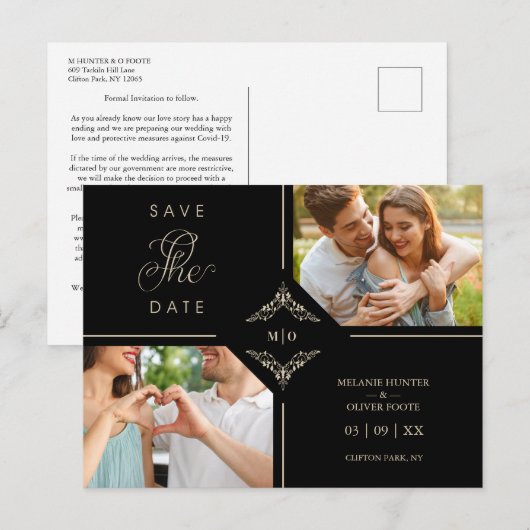 Carte Postale Faire-part Sophisticated Flourish Wedding Initials Ornamental (Devant / Derrière)