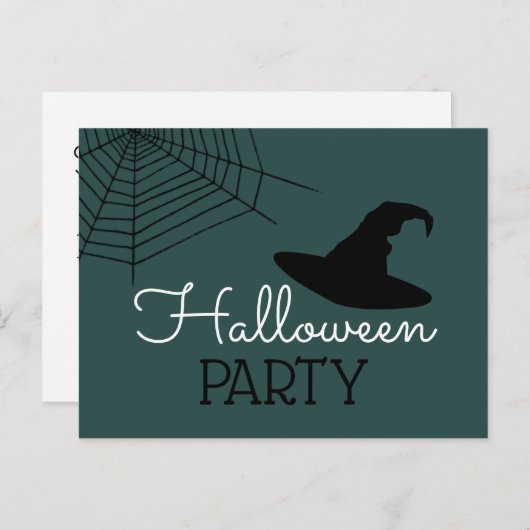 Carte Postale Faire-part Sorcières Casquette & Web, Halloween Party Invitat (Devant / Derrière)