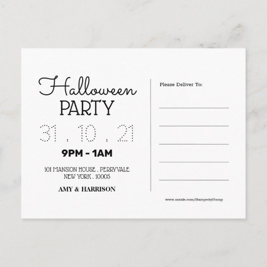 Carte Postale Faire-part Sorcières Casquette & Web, Halloween Party Invitat (Dos)