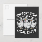 Carte Postale Faire-part Soutenez Votre Poule Coven Halloween Sorcière (Devant / Derrière)