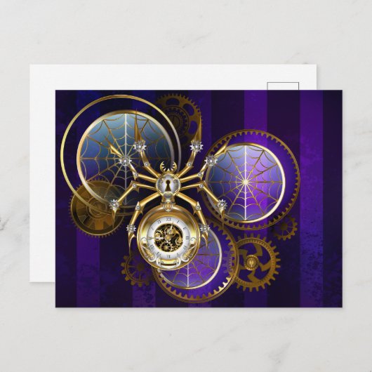 Carte Postale Faire-part Spider Steampunk sur Arrière - plan pourpre (Devant / Derrière)