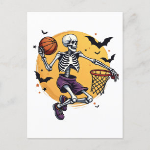 Carte Postale Faire-part Squelette éffrayant Dunking Basketball Graveyard H