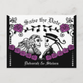 Carte Postale Faire-part Squelettes gothiques roses noir et violet Sauver l (Devant)