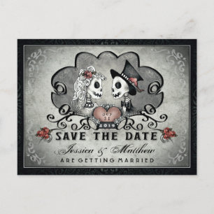 Carte Postale Faire-part Squelettes Noir Gris Blanc SAUVER LA DATE