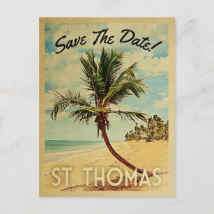 Carte Postale Faire-part St. Thomas Sauvez La Date Vintage USVI Beach