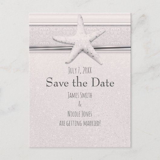 Carte Postale Faire-part Starfish Classic White Beach Wedding Sauvez la dat (Devant)