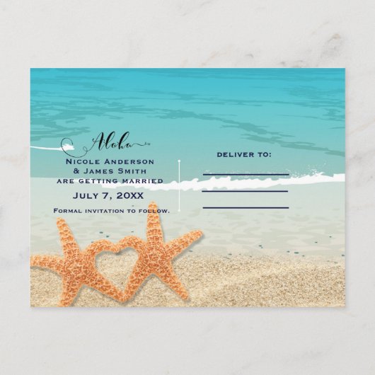Carte Postale Faire-part Starfish Couple sur la plage Mariage Enregistrer l (Dos)