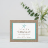 Carte Postale Faire-part Starfish Turquoise Burlap Beach Wedding Collection (Debout devant)