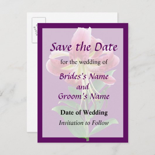 Carte Postale Faire-part Stargazer Lily Regarder vers le bas Mariage Enregi (Devant / Derrière)