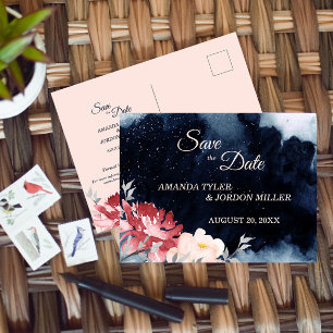 Carte Postale Faire-part Starry Night Floral Wedding Enregistrer la date Ca